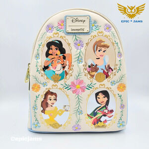Loungefly Disney Princess Frame Glitter Floral Mini Backpack Bag New
